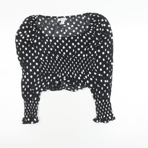 Topshop Women's Black Polka Dot Cropped Blouse, Size 8