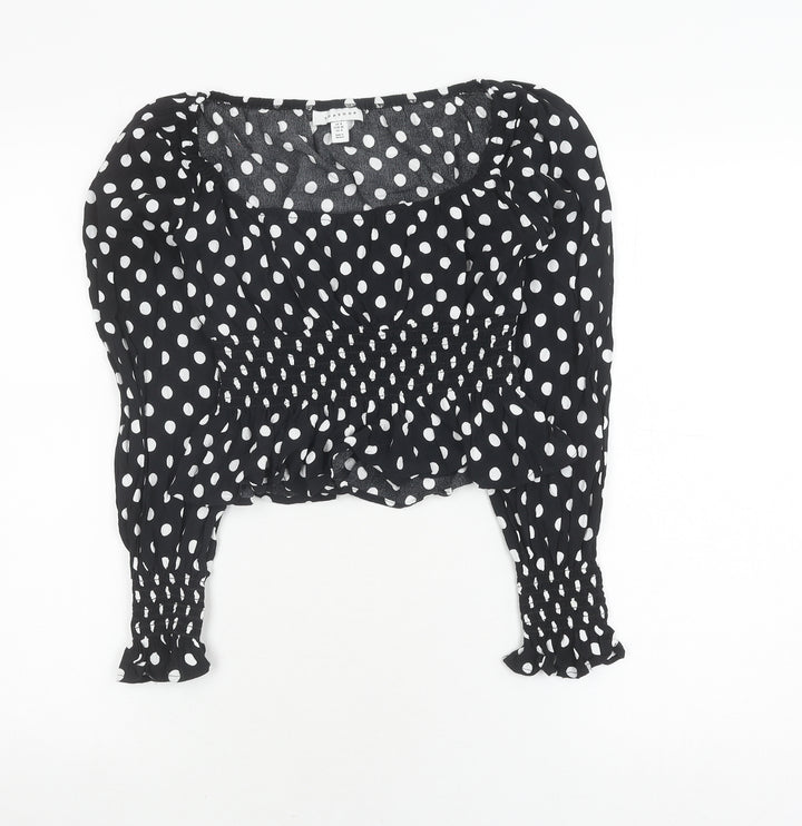 Topshop Women's Black Polka Dot Cropped Blouse, Size 8