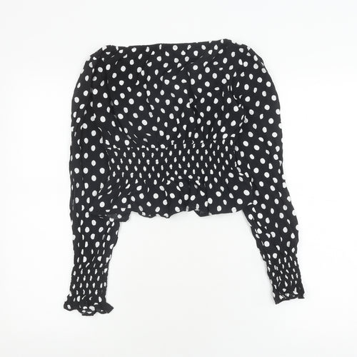 Topshop Women's Black Polka Dot Cropped Blouse, Size 8
