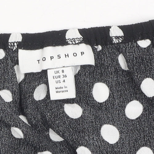 Topshop Women's Black Polka Dot Cropped Blouse, Size 8