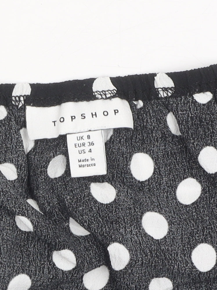 Topshop Women's Black Polka Dot Cropped Blouse, Size 8