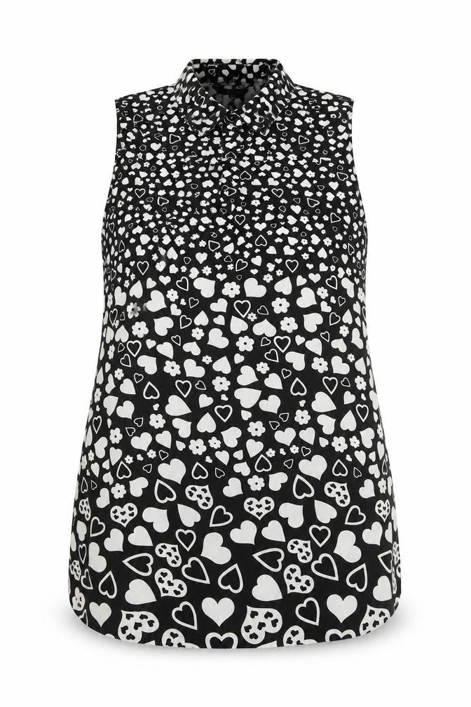 Front view of Red Herring Women's Black Heart Print Sleeveless Top