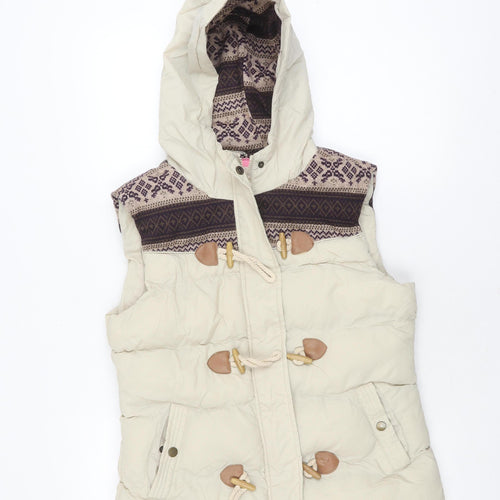 Ribbon Women's Beige Duffle Coat Size 12 Hooded Retro Toggle