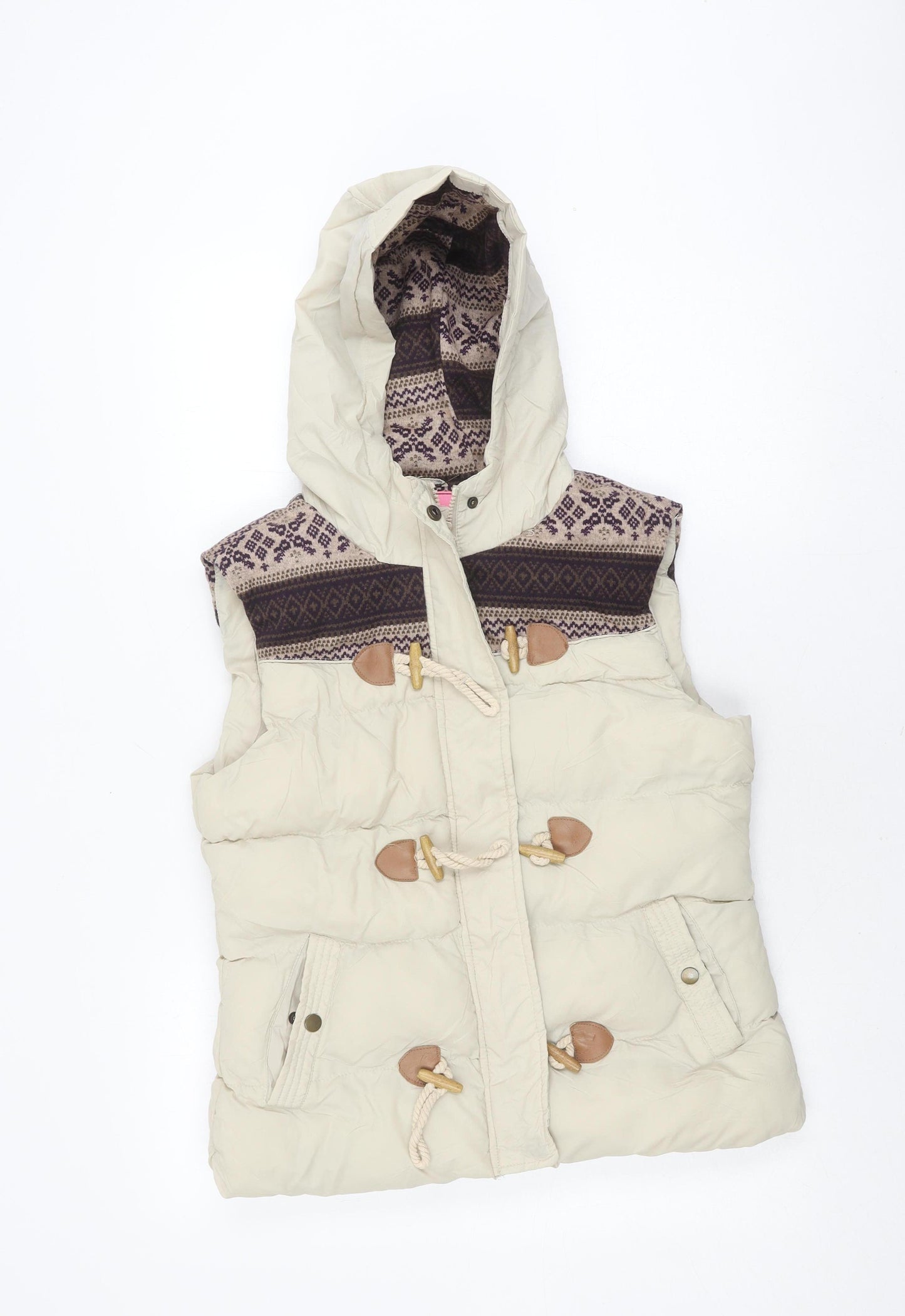 Ribbon Women's Beige Duffle Coat Size 12 Hooded Retro Toggle