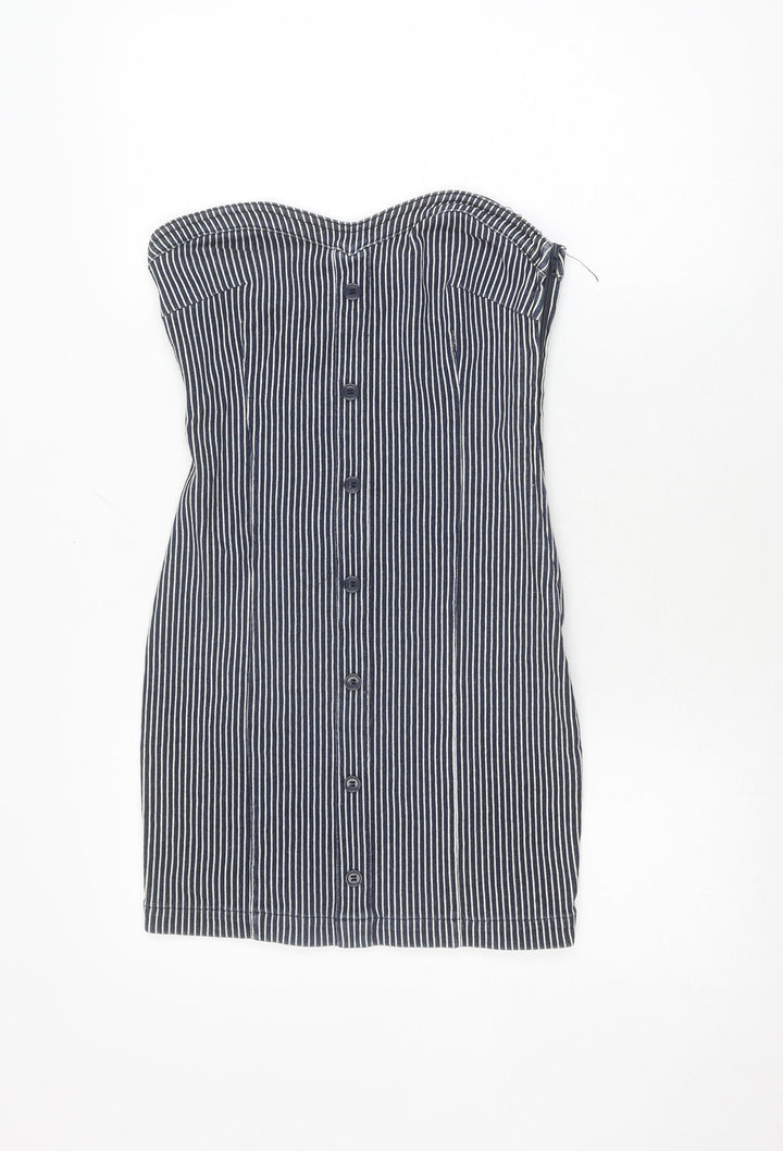 Topshop Women's Blue Striped Bodycon Dress Size 8