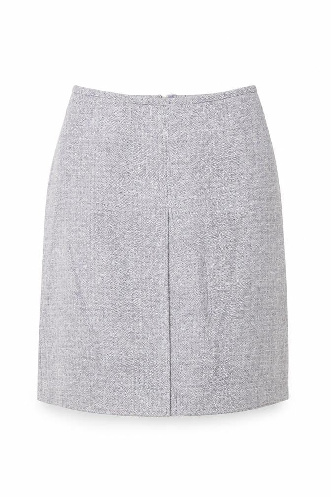 Front view of Oasis Women's Purple Short Geometric Pencil Skirt