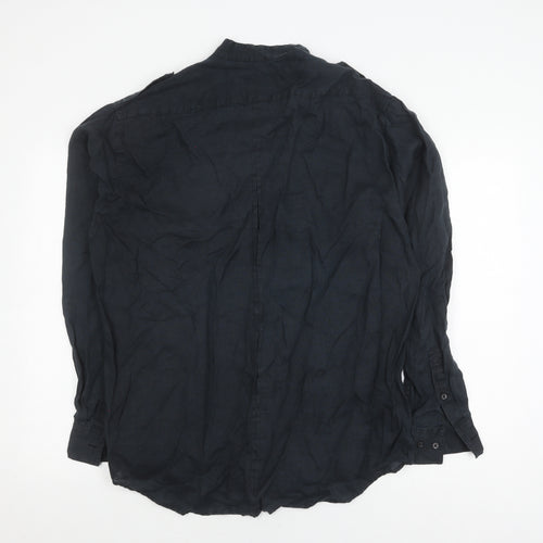 Soft Grey Men's Black Linen Long Sleeve Shirt - Size 16