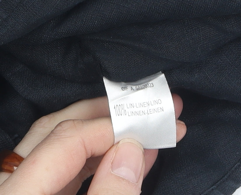 Soft Grey Men's Black Linen Long Sleeve Shirt - Size 16