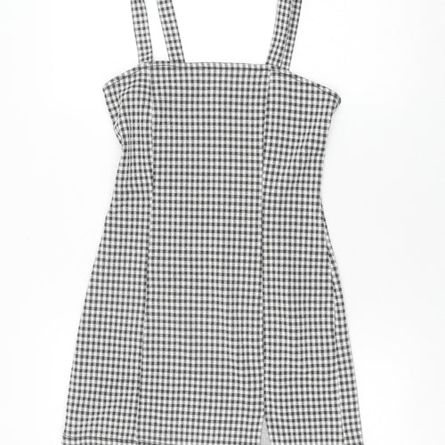 Bershka Women's Black Check Pinafore Dress
