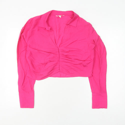 H&M Women's Pink Cropped Blouse, Size L, Collared