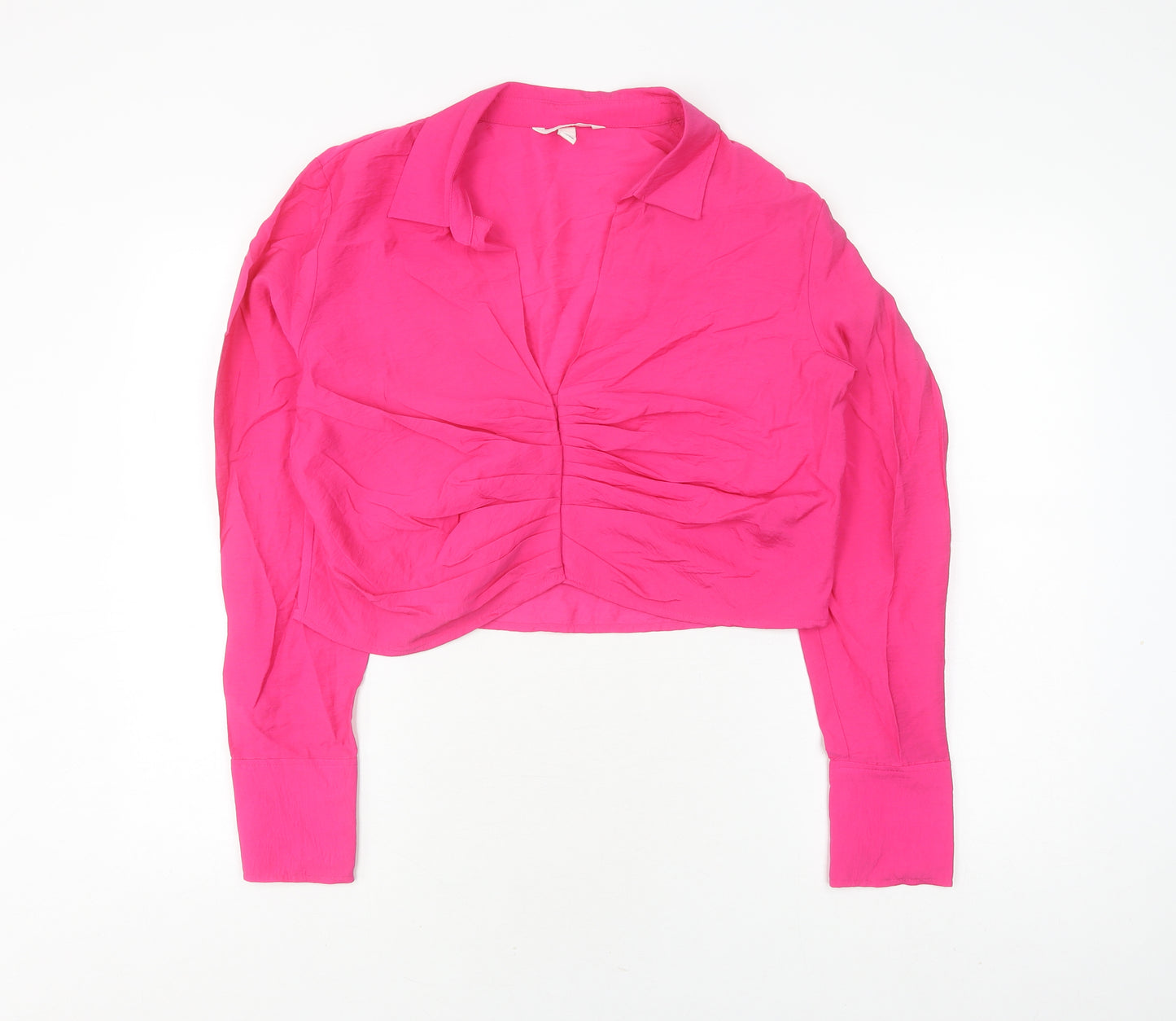 H&M Women's Pink Cropped Blouse, Size L, Collared