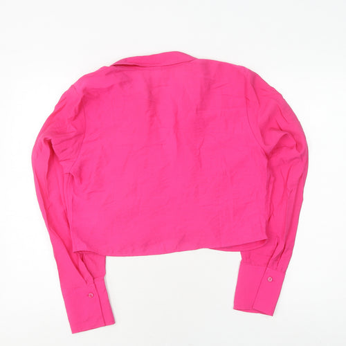 H&M Women's Pink Cropped Blouse, Size L, Collared