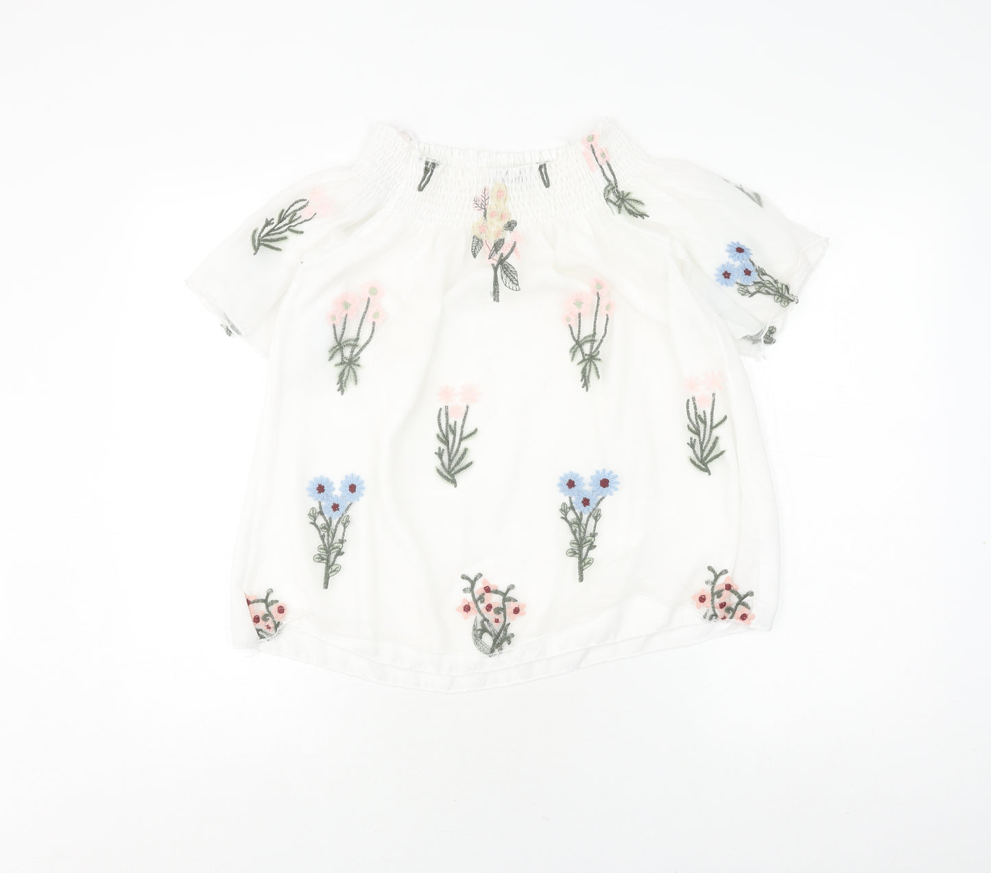 Quiz Women’s White Floral Embroidered Blouse, Size Small
