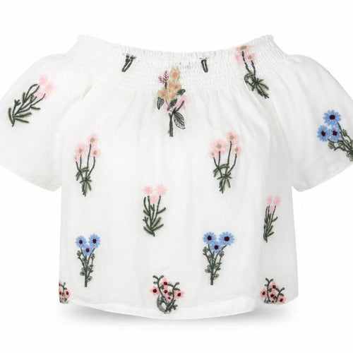 Quiz Women’s White Floral Embroidered Blouse, Size Small
