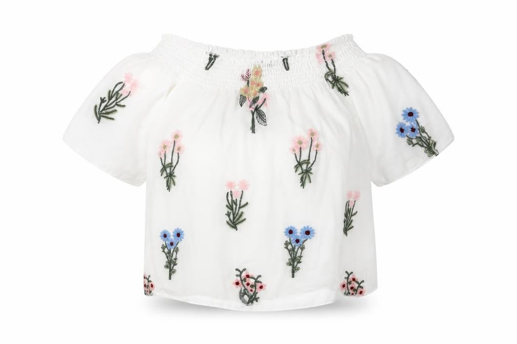Quiz Women’s White Floral Embroidered Blouse, Size Small