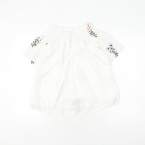 Quiz Women’s White Floral Embroidered Blouse, Size Small