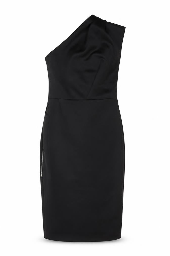 Front view of Label Lab Women's Black One-Shoulder Sheath Dress, size 10
