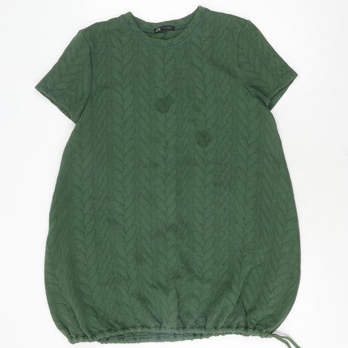 Zara Women's Green Cotton T-Shirt, Size 12, Casual Style