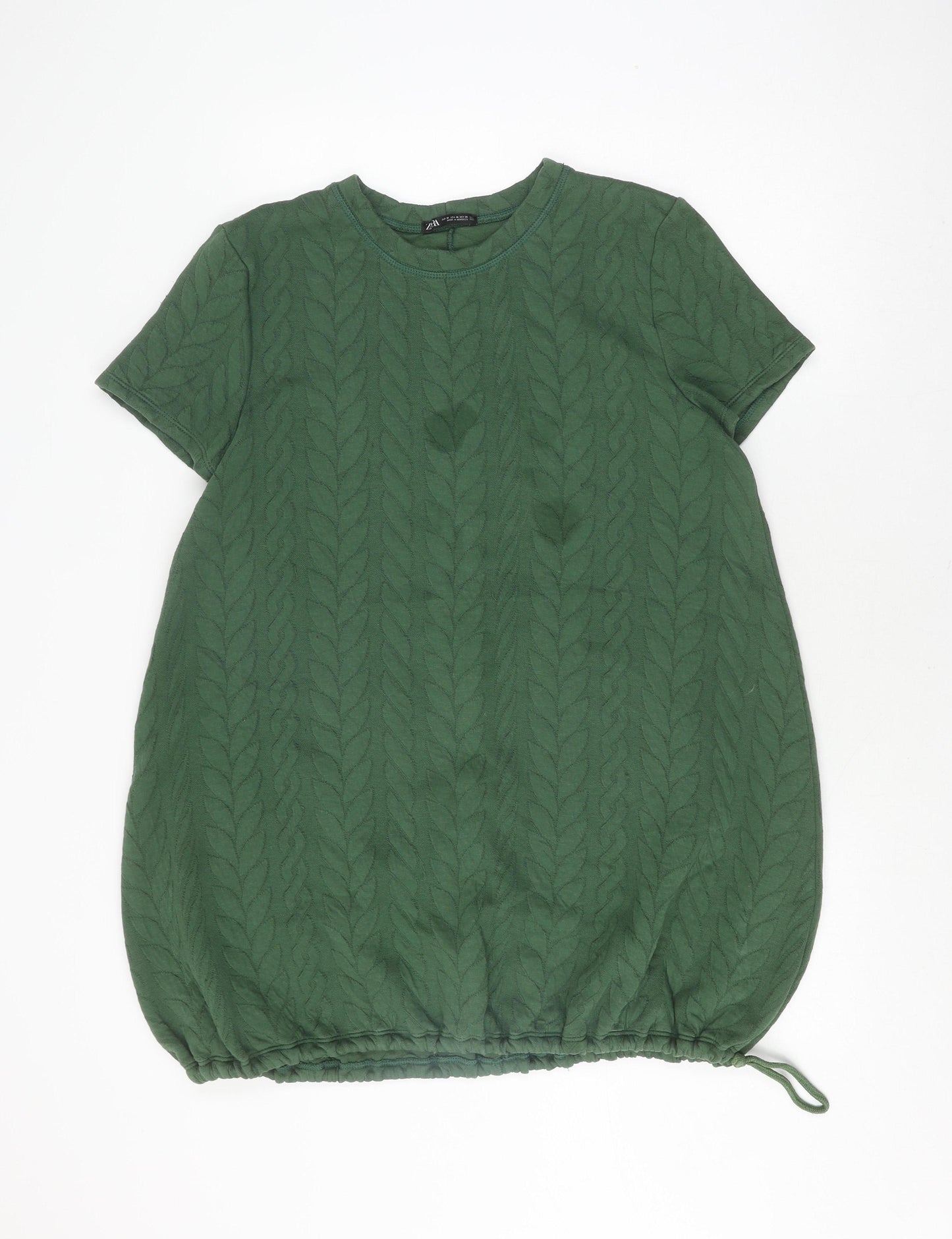 Zara Women's Green Cotton T-Shirt, Size 12, Casual Style