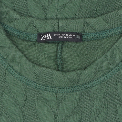 Zara Women's Green Cotton T-Shirt, Size 12, Casual Style