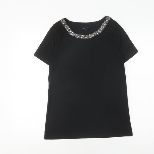 New Look Women's Black Beaded T-Shirt Size 6