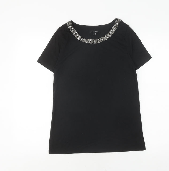 New Look Women's Black Beaded T-Shirt Size 6