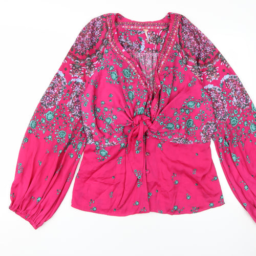 Free People Women's Pink Floral Tunic Blouse XL