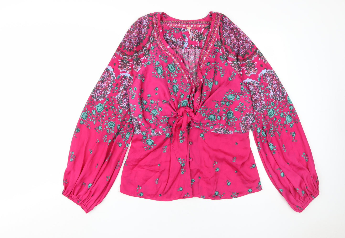 Free People Women's Pink Floral Tunic Blouse XL