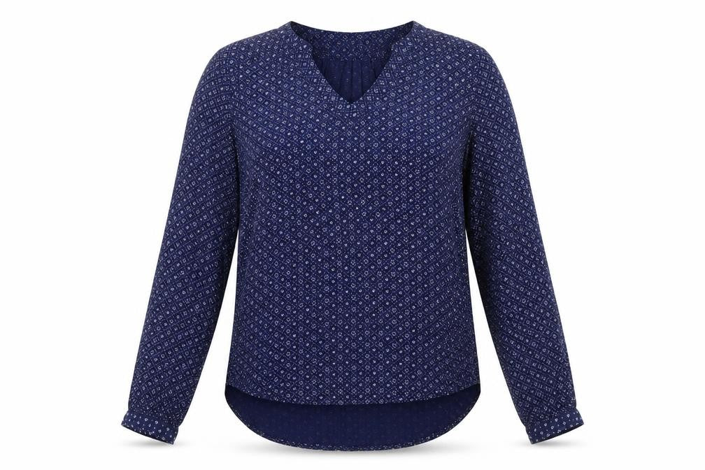 Front view of H&M Women's Navy Blouse, size 8, Viscose, Long Sleeve