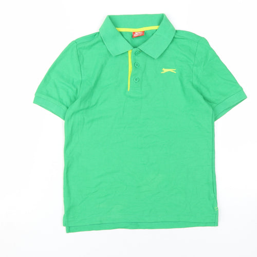 Slazenger Boys Green Polo Shirt, Size 9-10, Logo Accent