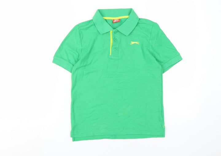 Slazenger Boys Green Polo Shirt, Size 9-10, Logo Accent