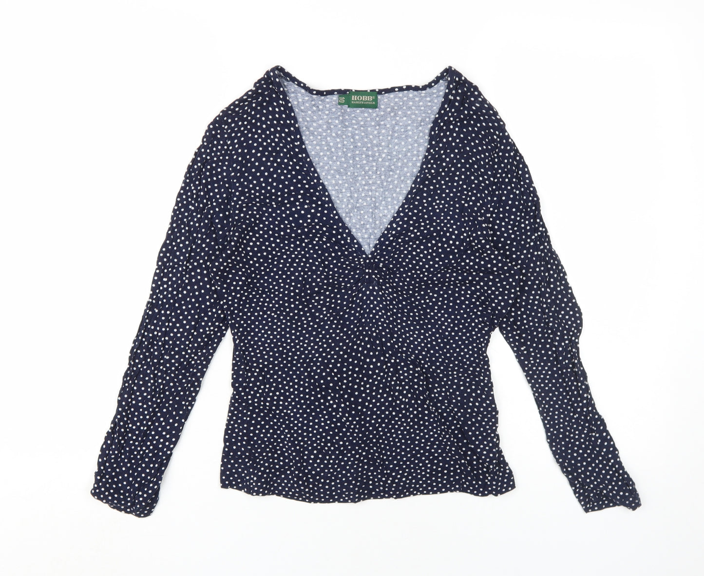 Hobbs Women's Blue Polka Dot V-Neck Blouse Size 10