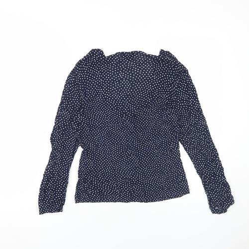Hobbs Women's Blue Polka Dot V-Neck Blouse Size 10