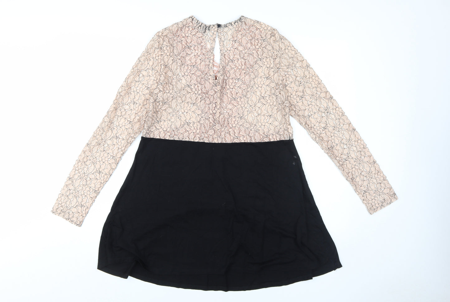 River Island Women's Black and Pink Lace A-Line Dress Size 10