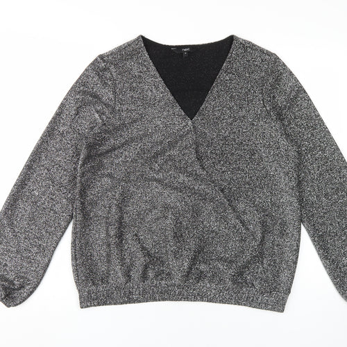Next Women's Grey L V-Neck Long Sleeve Blouse