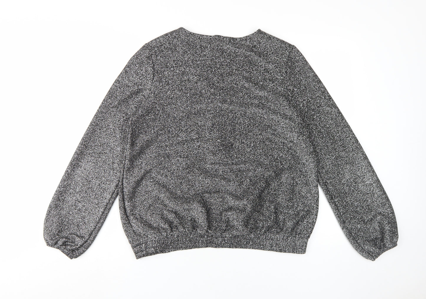 Next Women's Grey L V-Neck Long Sleeve Blouse