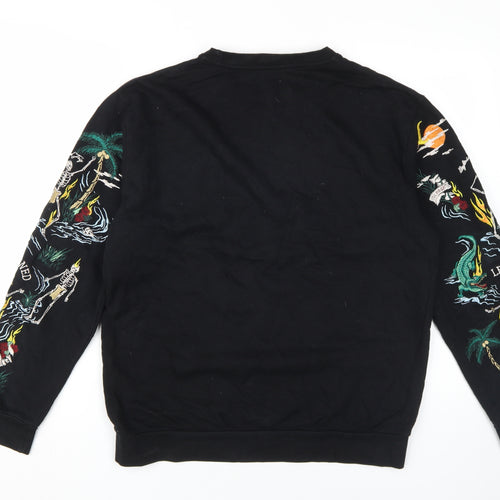 Zara Men's Black Embroidered Sweatshirt, L, Autumn