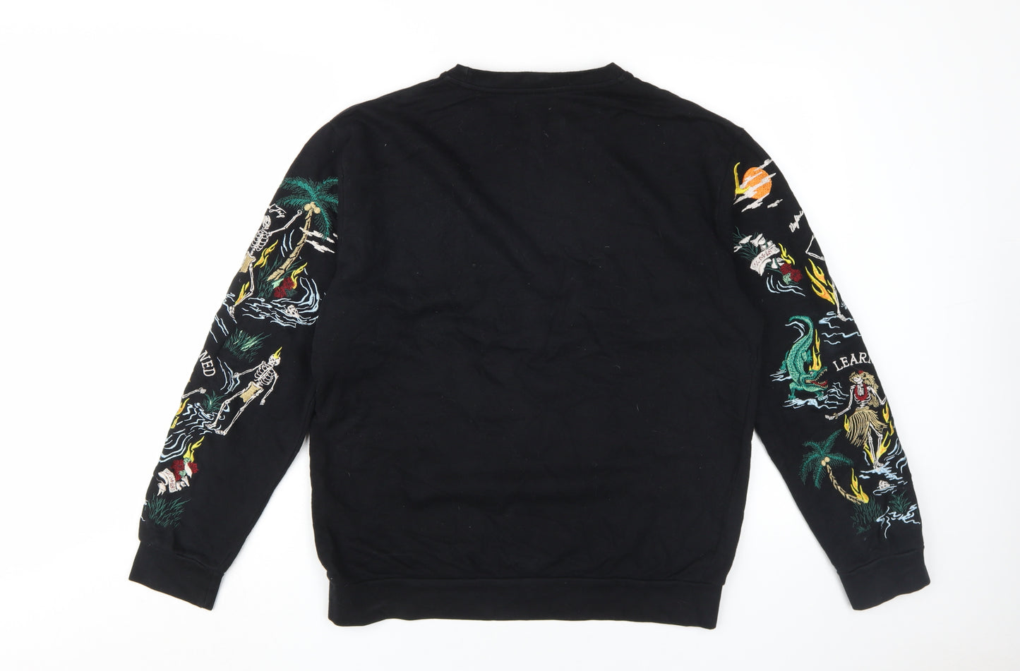 Zara Men's Black Embroidered Sweatshirt, L, Autumn