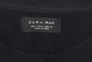 Zara Men's Black Embroidered Sweatshirt, L, Autumn
