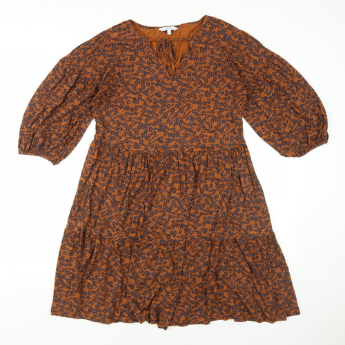 Next Women's Brown Floral A-Line Dress Size 12