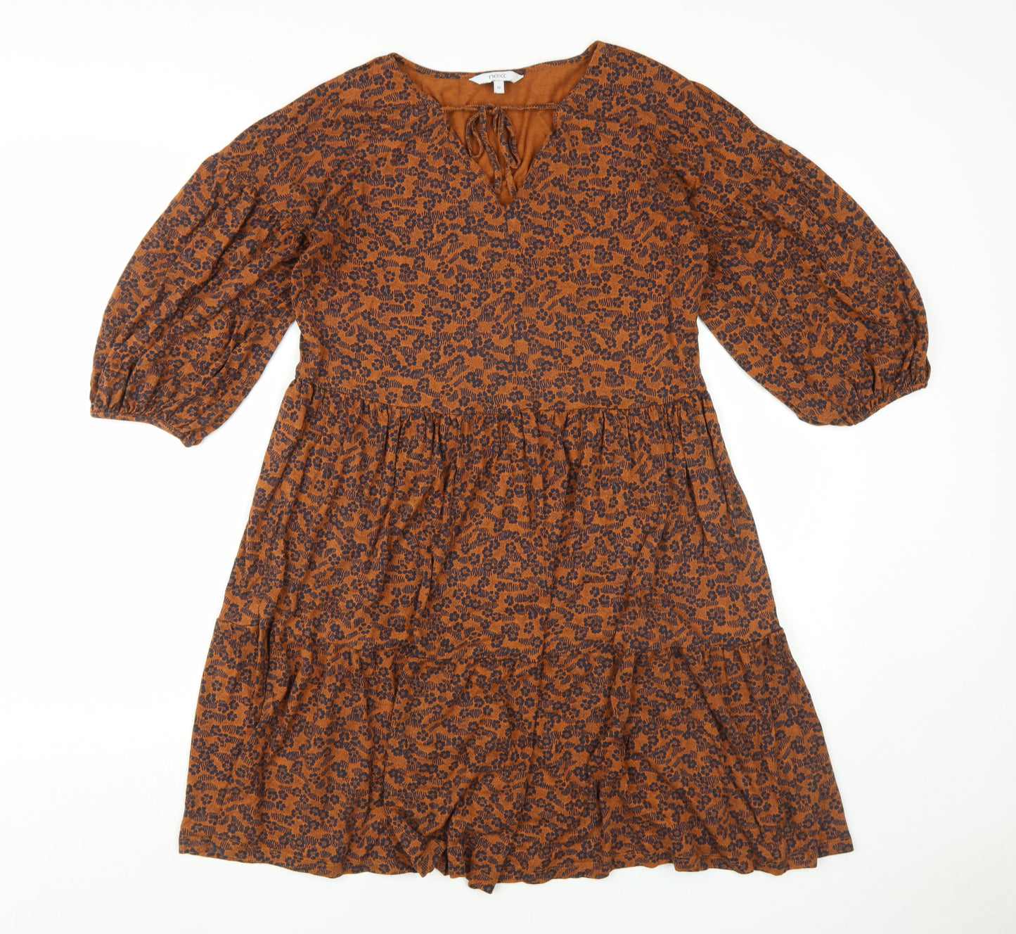 Next Women's Brown Floral A-Line Dress Size 12