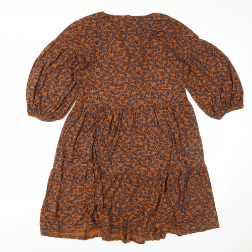 Next Women's Brown Floral A-Line Dress Size 12
