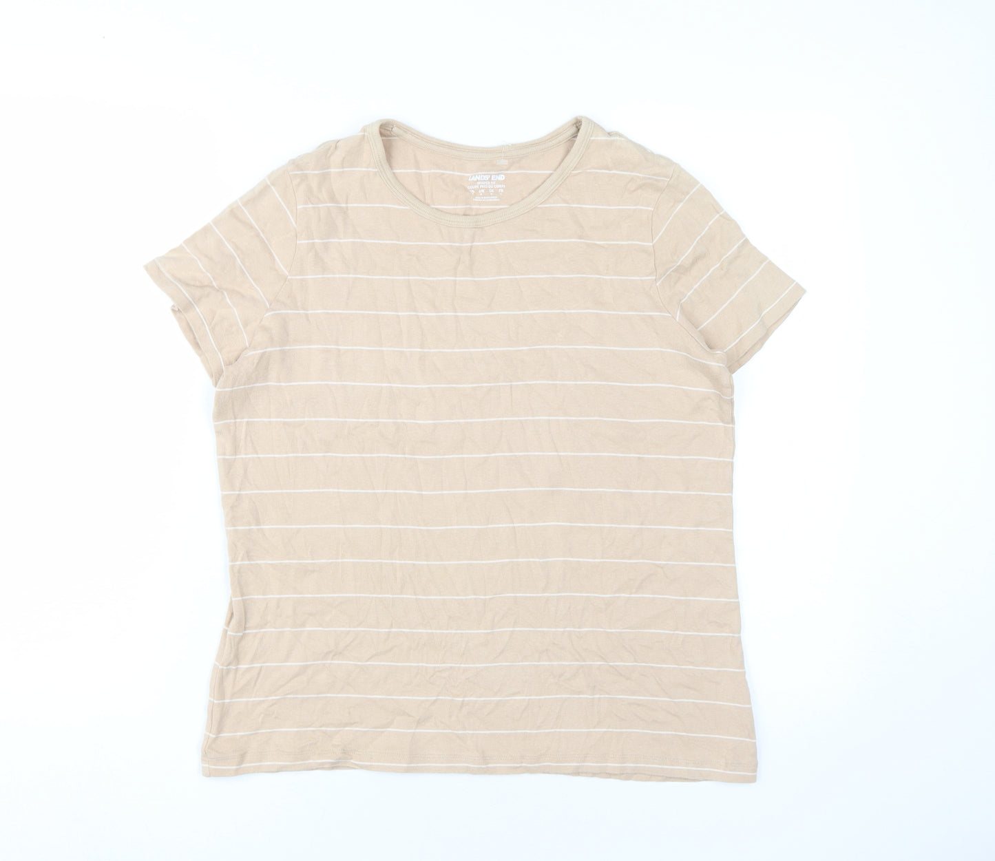 Lands' End Women's Beige Striped T-Shirt, M