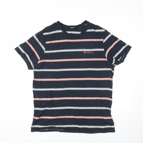 Ben Sherman Men's Black Striped Cotton Crew Neck T-Shirt Size L