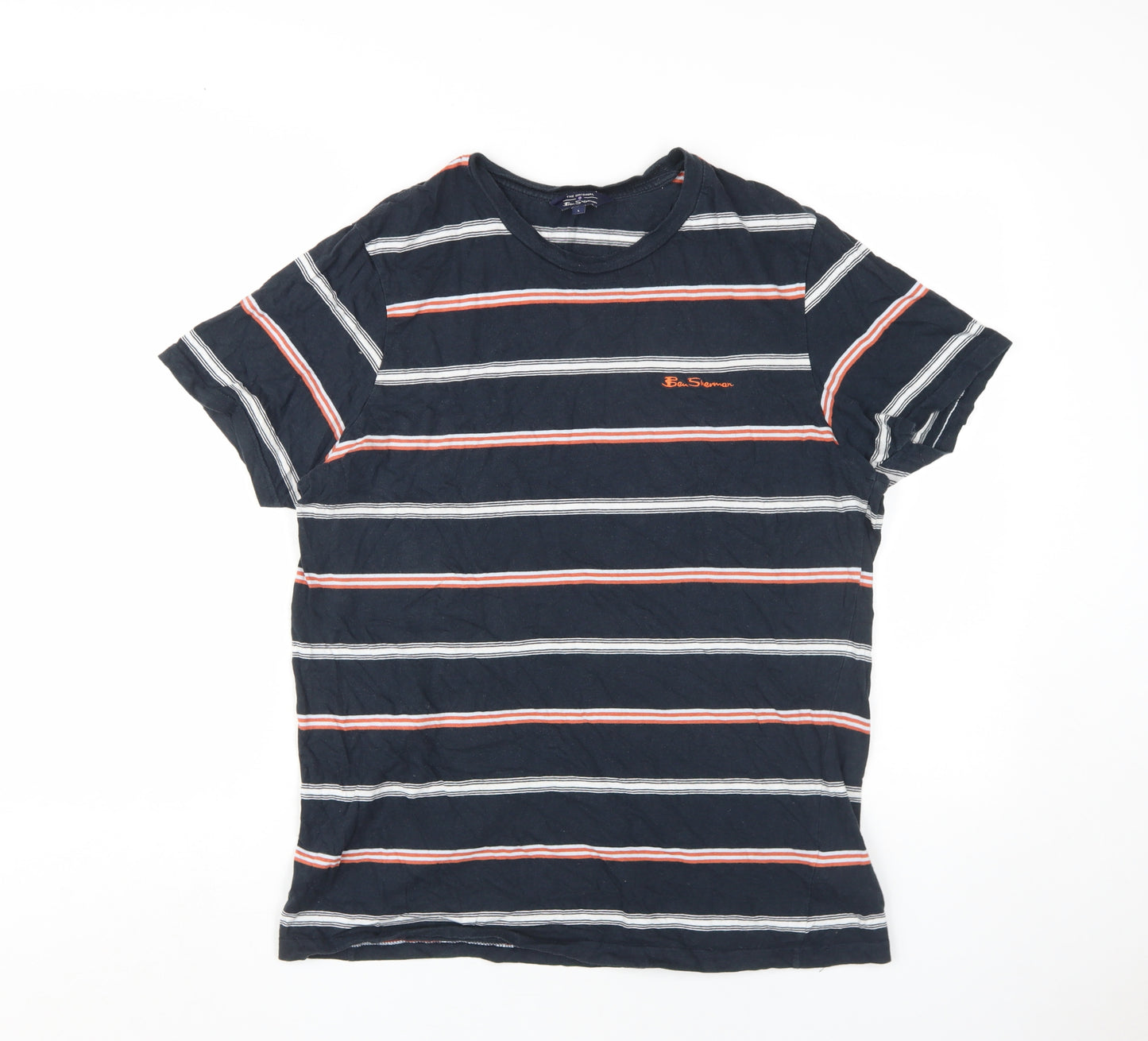 Ben Sherman Men's Black Striped Cotton Crew Neck T-Shirt Size L