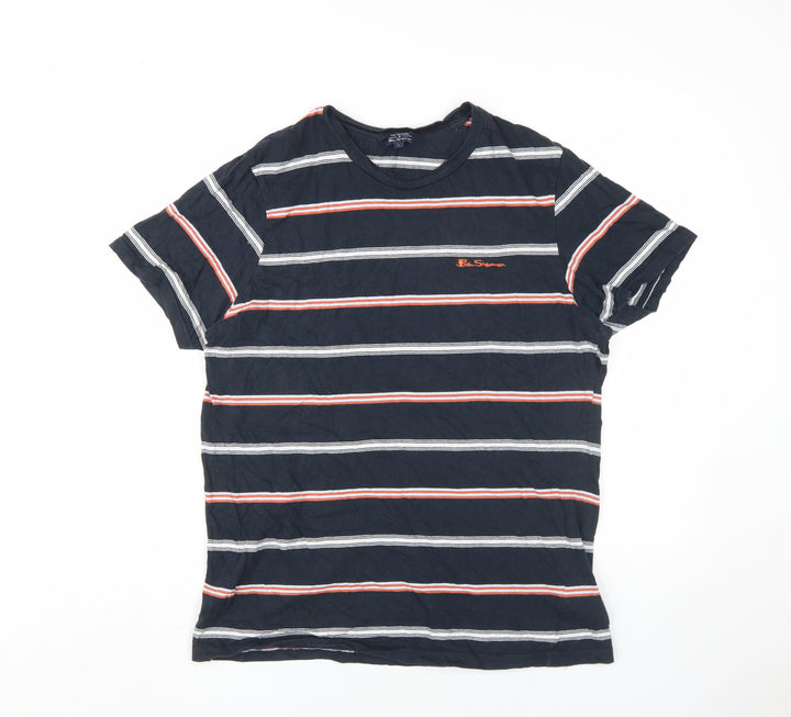 Ben Sherman Men's Black Striped Cotton Crew Neck T-Shirt Size L