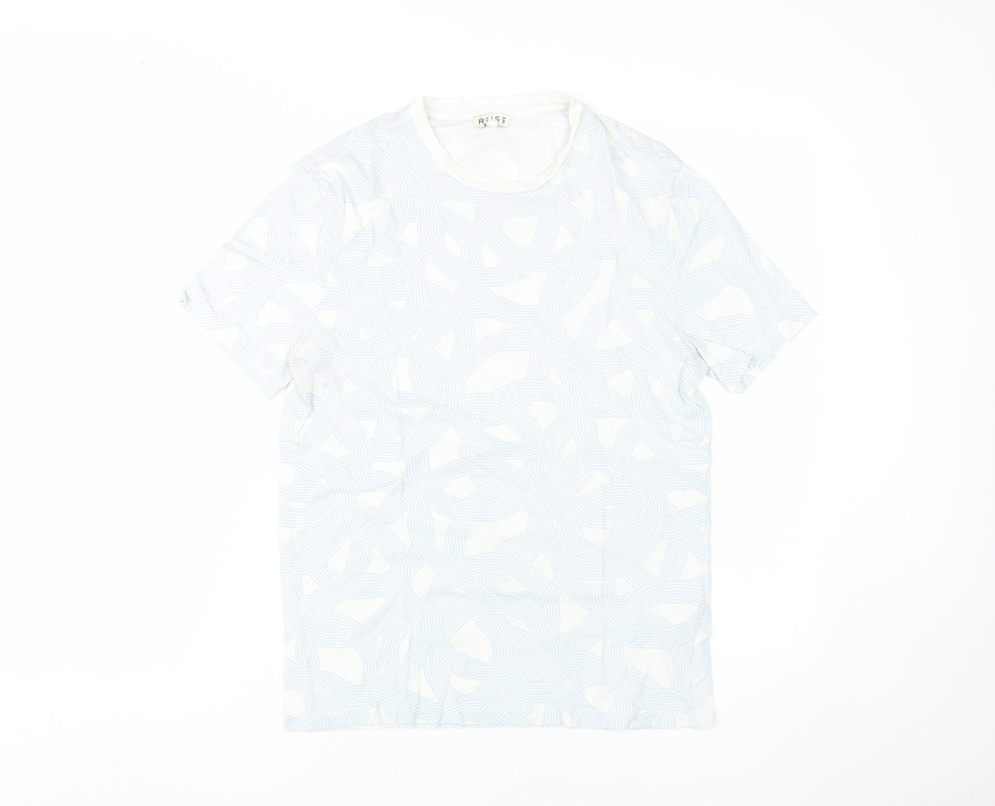 Reiss Men's White Geometric Short Sleeve T-Shirt S