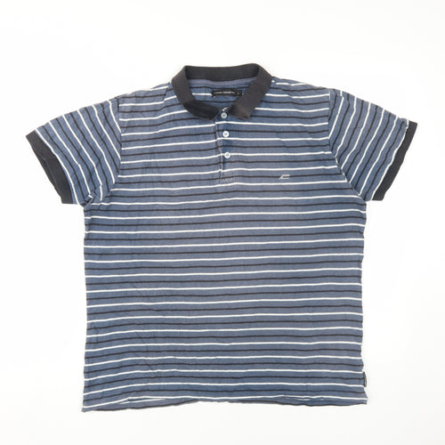 French Connection Men's Blue Striped Polo Shirt L
