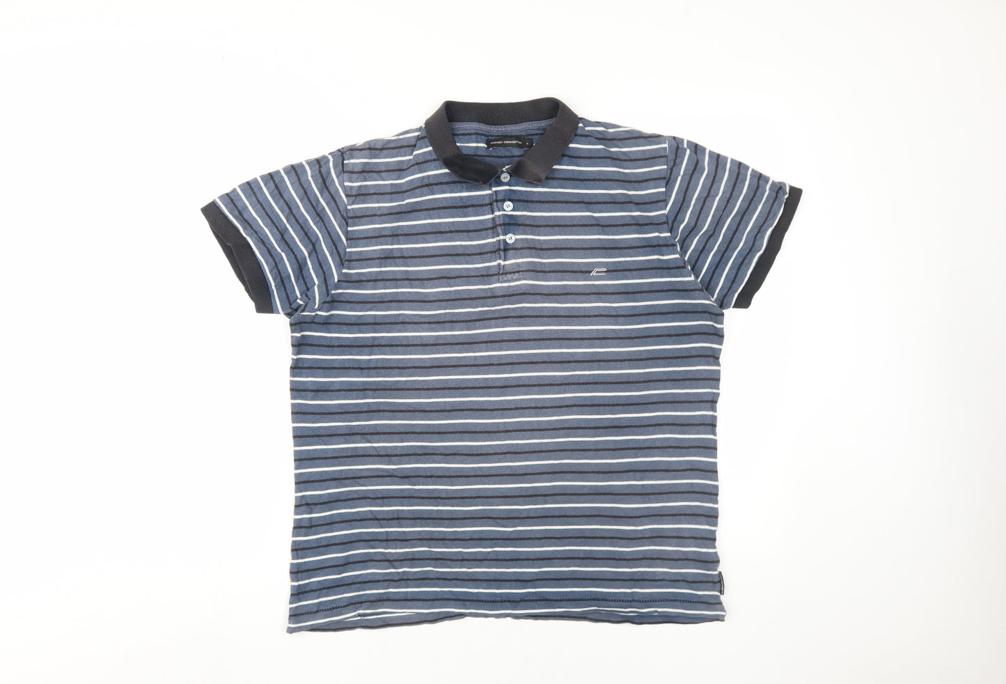 French Connection Men's Blue Striped Polo Shirt L