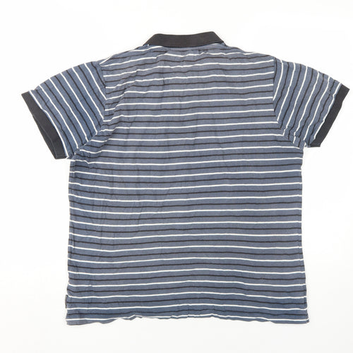 French Connection Men's Blue Striped Polo Shirt L